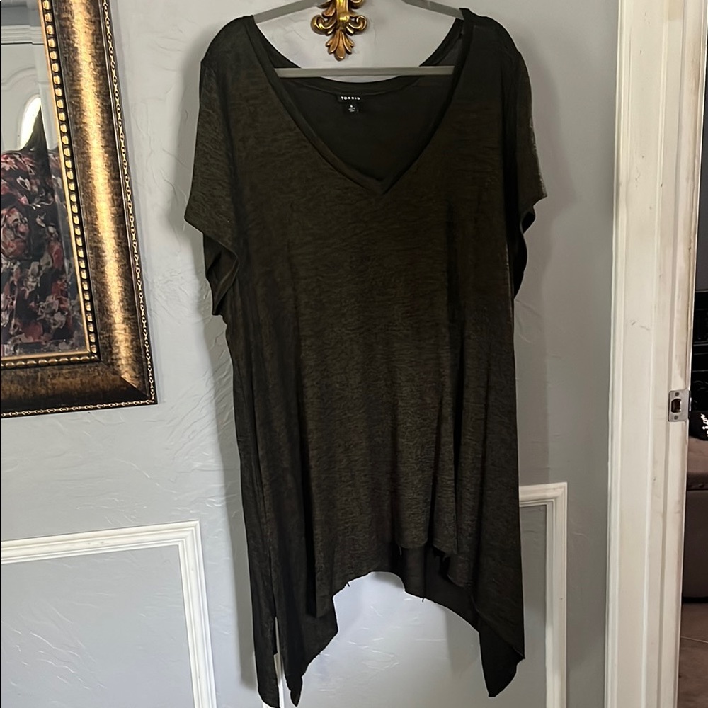 TORRID Sheer Olive Green V-Neck Top